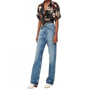 NEW SESSUN procida short sleeve shirt in black hibiscus